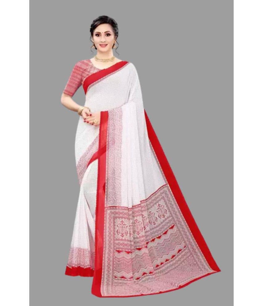Sitanjali Georgette Printed Saree With Unstitched Blouse Piece ( Red ) - Sarees | Buy online on ZillyBuy