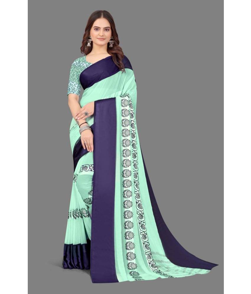 Sitanjali Georgette Printed Saree With Unstitched Blouse Piece ( Turquoise ) Sitanjali Georgette Printed Saree With Unstitched Blouse Piece ( Turquoise )