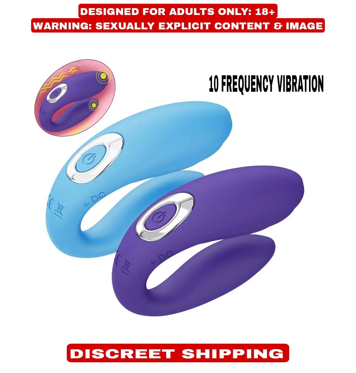 10 Vibration U Shape USB Couple Vibrator Sex Toys for Adults Women - Vagina G Spot Massager By Kamahouse