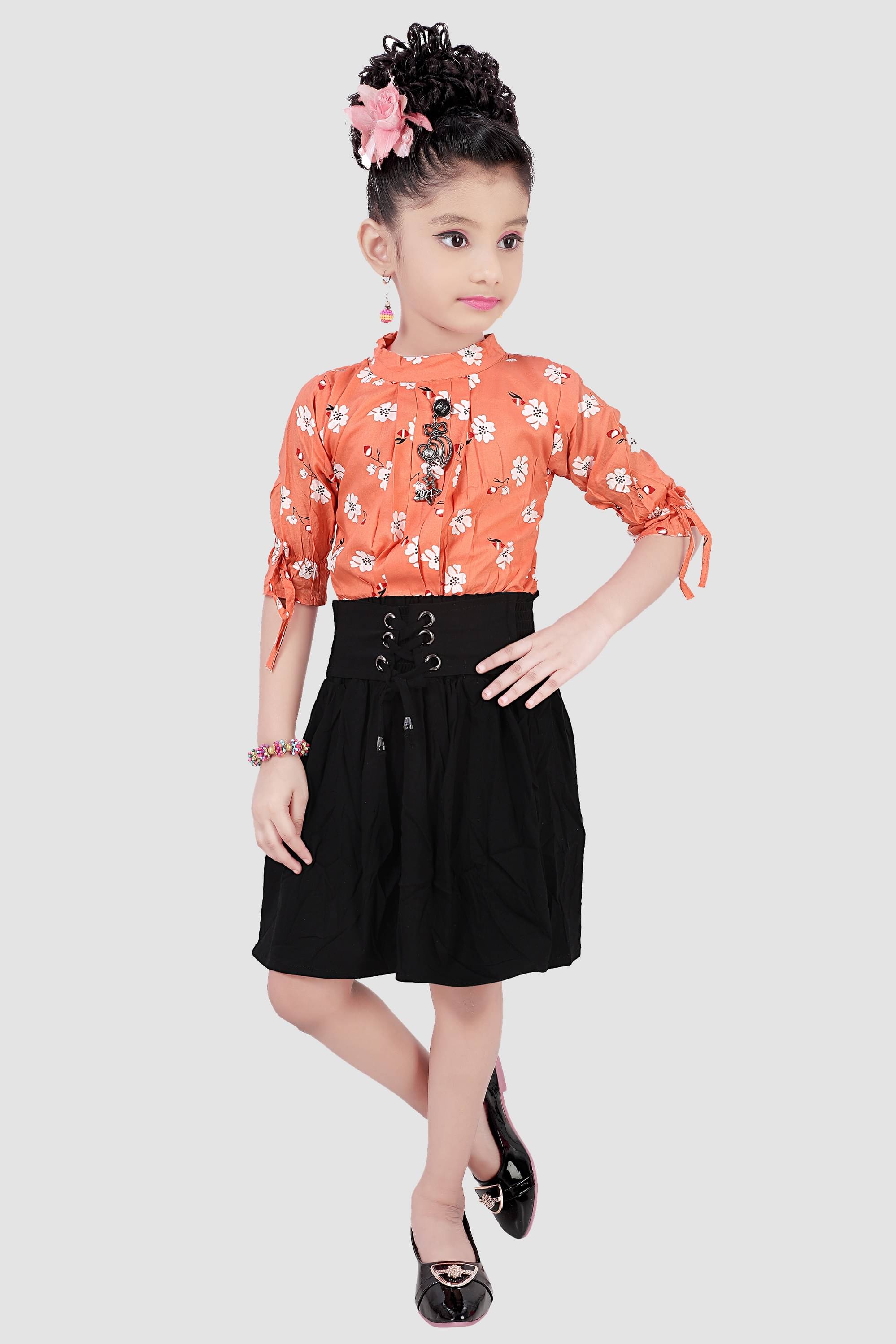     			9stiches - Orange Rayon Baby Girl Frock ( Pack of 1 )