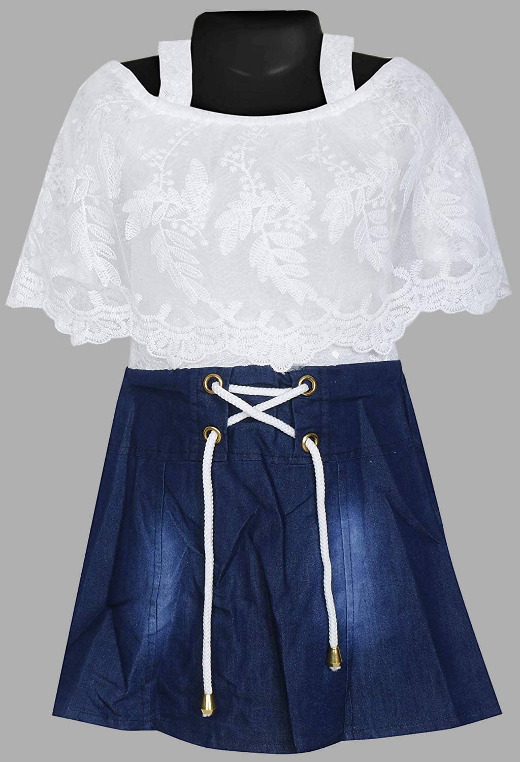 9stiches - White Denim Baby Girl Dress ( Pack of 1 )