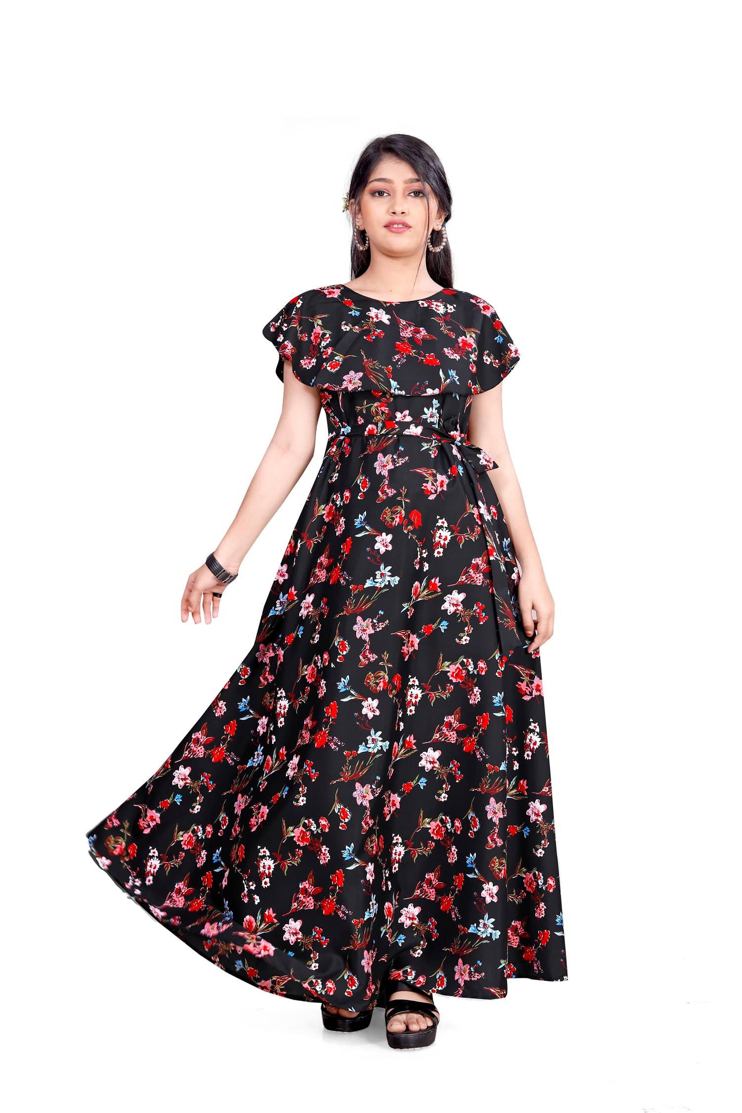 Aarya Designer Crepe Gown For Girls ( Pack of 1 , Multicolor )
