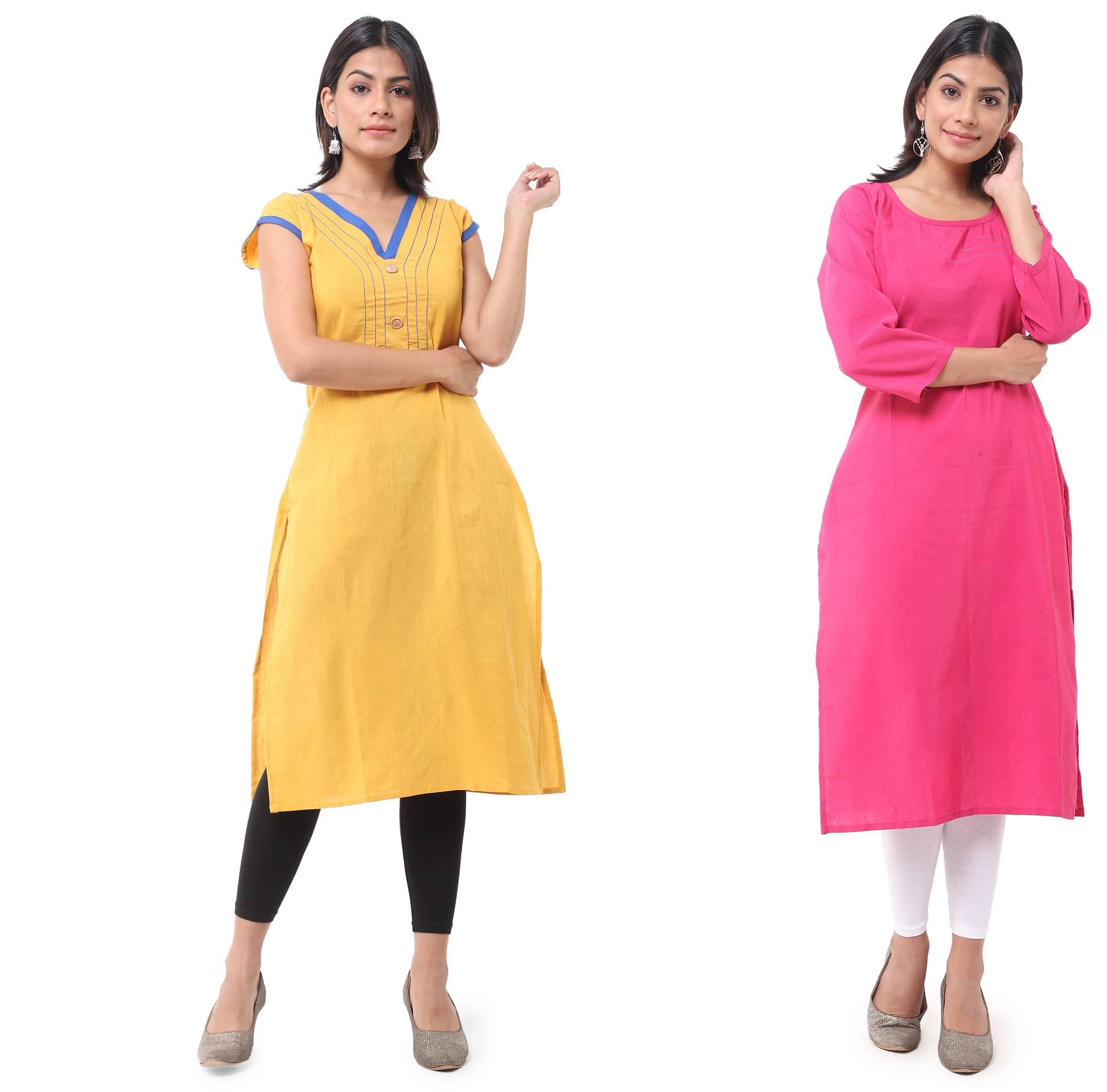     			DESHBANDHU DBK - Multicolor Cotton Women's Straight Kurti ( Pack of 2 )
