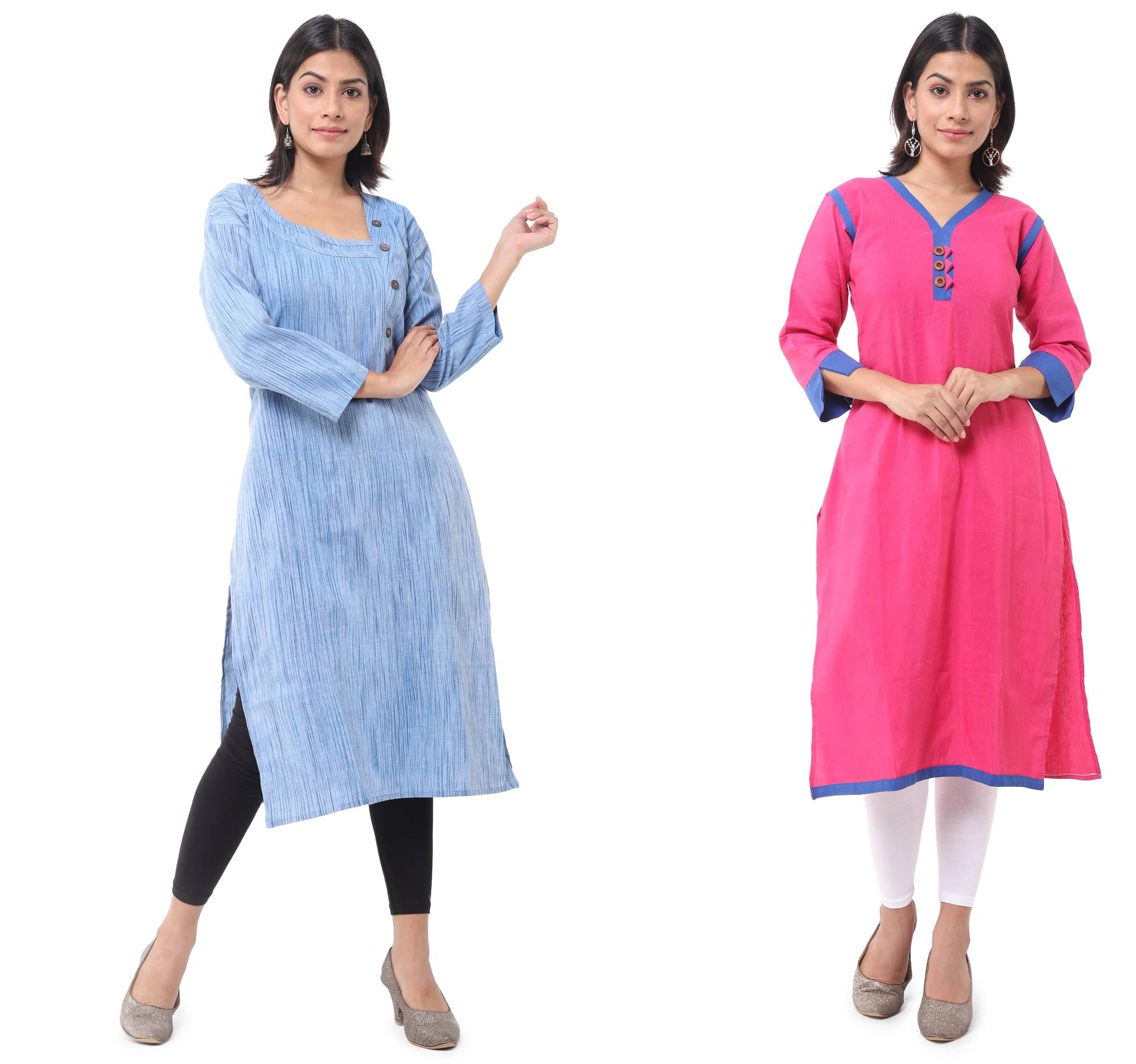 DESHBANDHU DBK - Multicolor Cotton Women's Straight Kurti ( Pack of 2 ) DESHBANDHU DBK - Multicolor Cotton Women's Straight Kurti ( Pack of 2 )