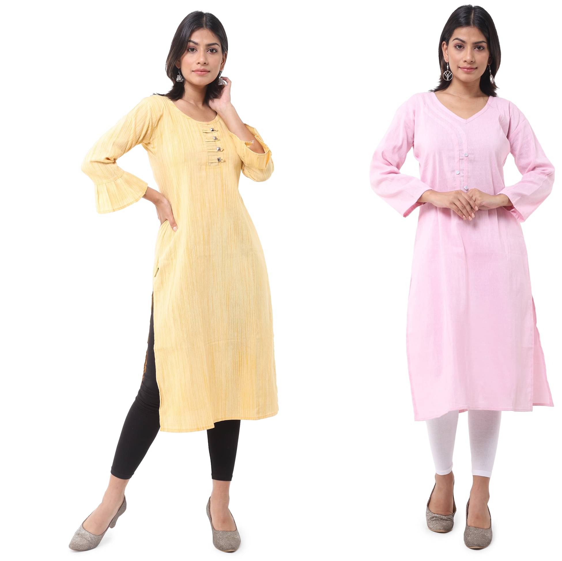     			DESHBANDHU DBK - Multicolor Cotton Women's Straight Kurti ( Pack of 2 )