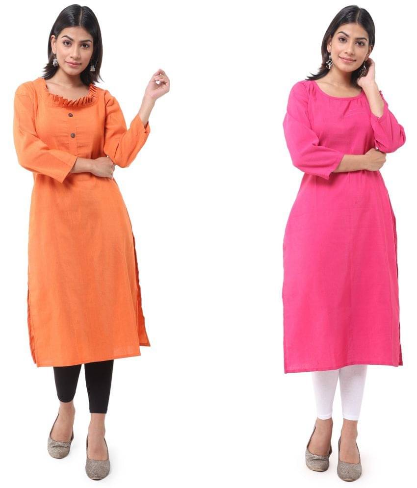 DESHBANDHU DBK - Multicolor Cotton Women's Straight Kurti ( Pack of 2 ) DESHBANDHU DBK - Multicolor Cotton Women's Straight Kurti ( Pack of 2 )