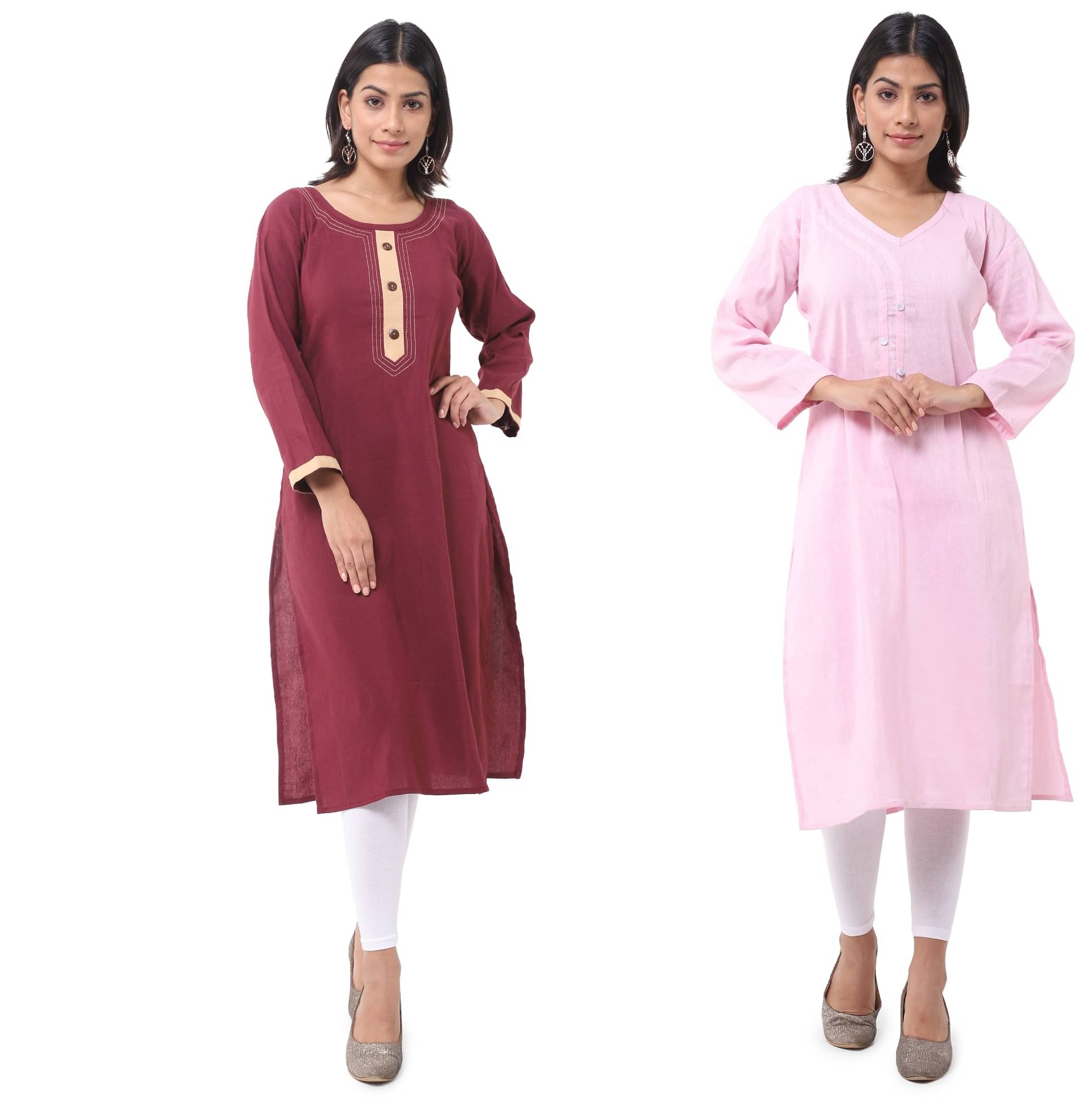     			DESHBANDHU DBK - Multicolor Cotton Women's Straight Kurti ( Pack of 2 )