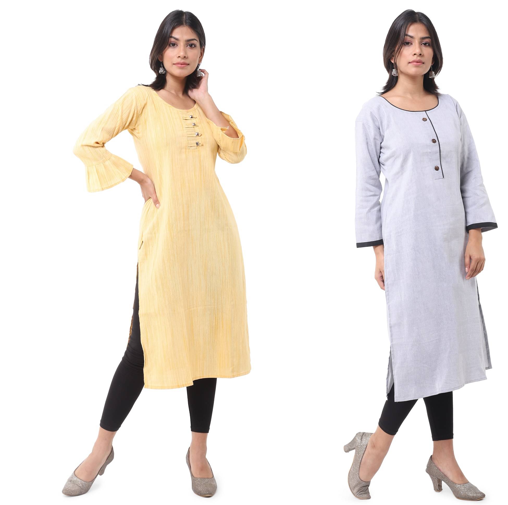     			DESHBANDHU DBK - Multicolor Cotton Women's Straight Kurti ( Pack of 2 )