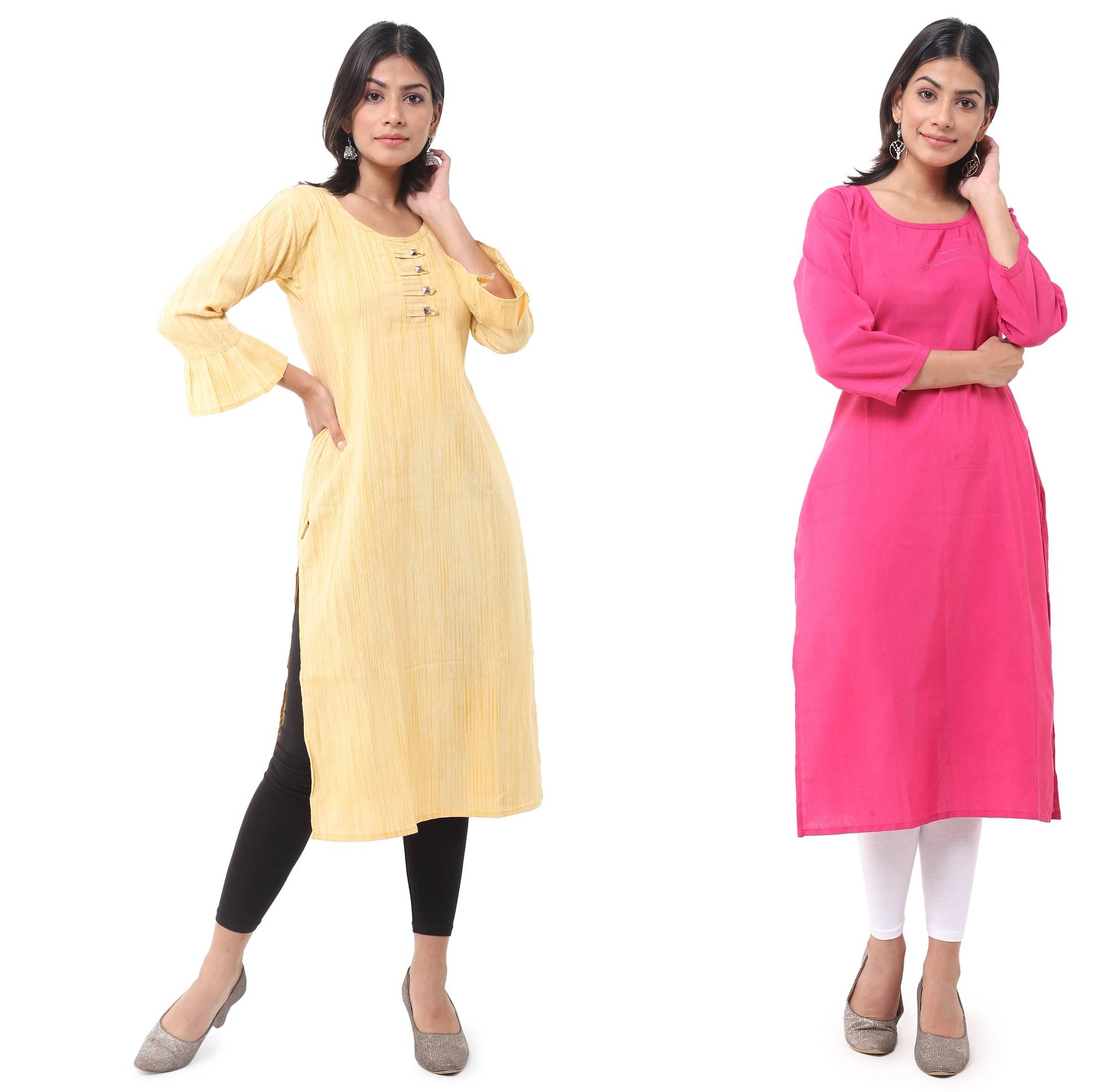     			DESHBANDHU DBK - Multicolor Cotton Women's Straight Kurti ( Pack of 2 )