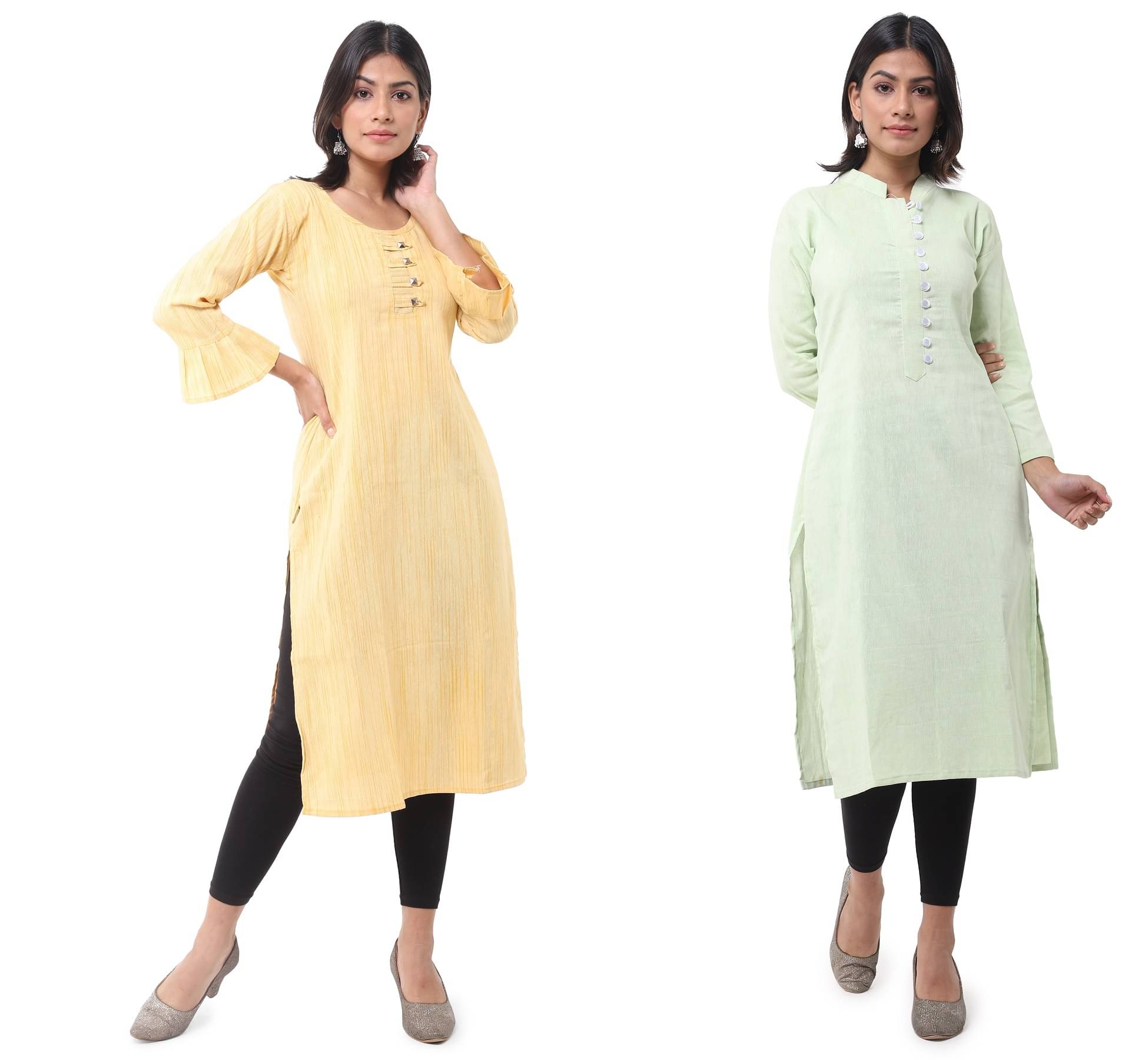     			DESHBANDHU DBK - Multicolor Cotton Women's Straight Kurti ( Pack of 2 )