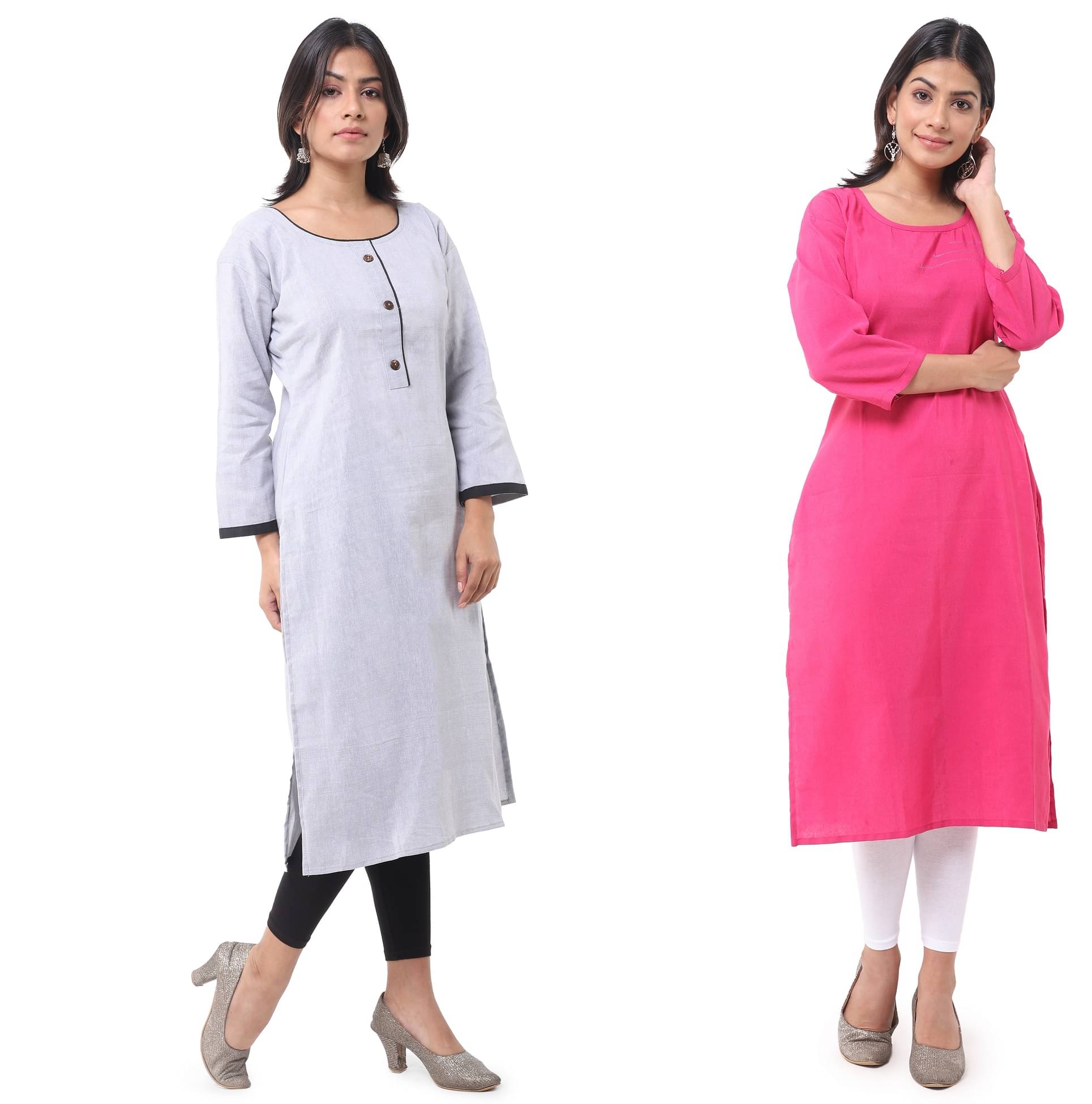 DESHBANDHU DBK - Multicolor Cotton Women's Straight Kurti ( Pack of 2 ) DESHBANDHU DBK - Multicolor Cotton Women's Straight Kurti ( Pack of 2 )
