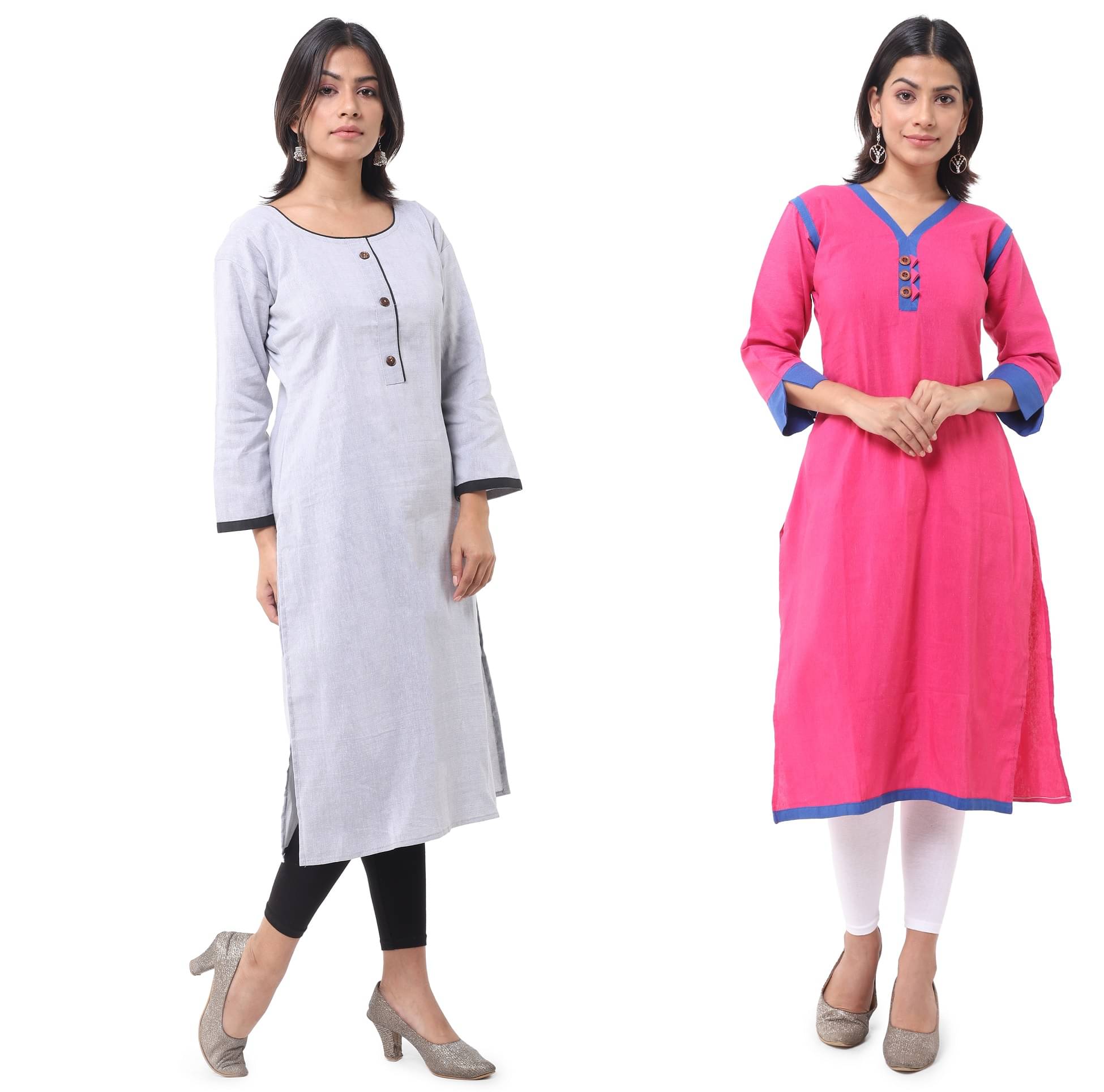     			DESHBANDHU DBK - Multicolor Cotton Women's Straight Kurti ( Pack of 2 )