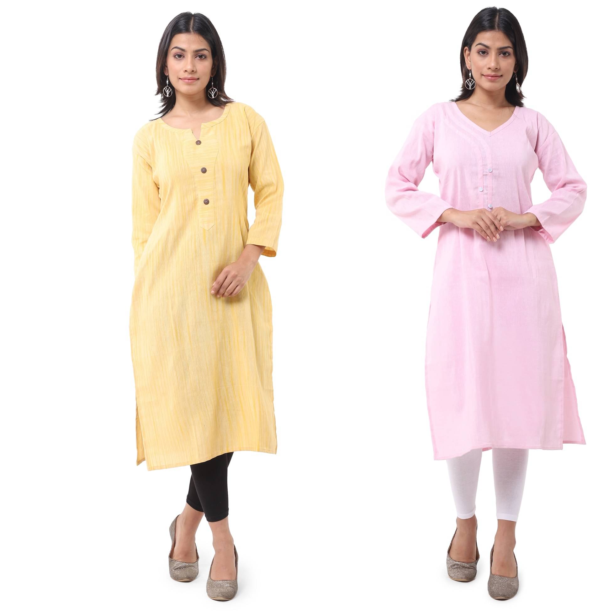 DESHBANDHU DBK - Multicolor Cotton Women's Straight Kurti ( Pack of 2 ) DESHBANDHU DBK - Multicolor Cotton Women's Straight Kurti ( Pack of 2 )