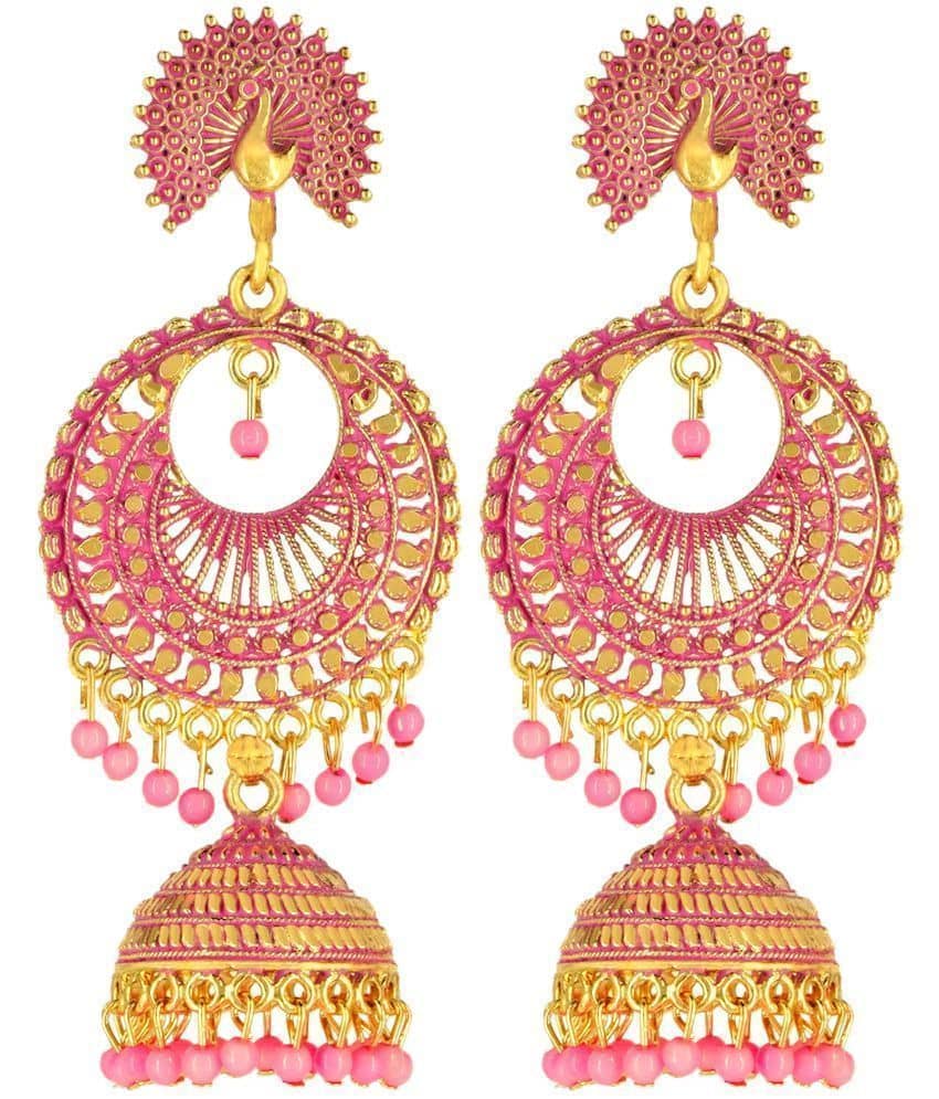 FASHION FRILL - Pink Jhumki Earrings ( Pack of 1 ) - Earrings | Buy online on ZillyBuy