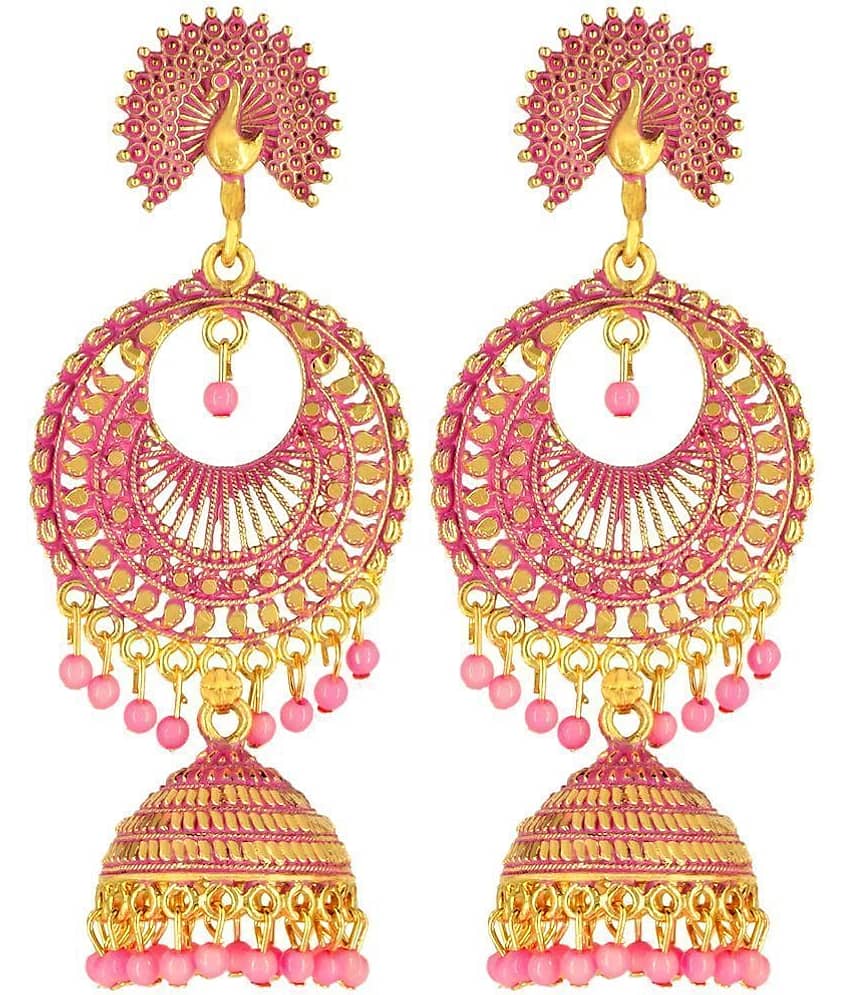 FASHION FRILL - Pink Jhumki Earrings ( Pack of 1 ) - Earrings | Buy online on ZillyBuy