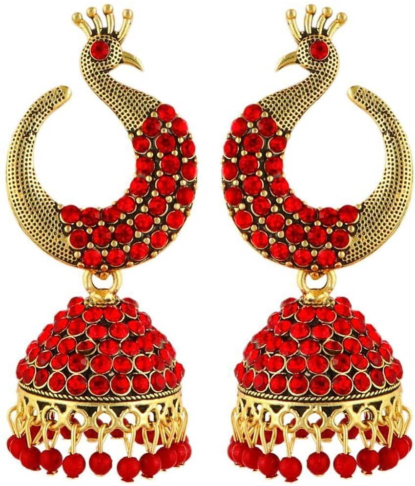FASHION FRILL - Red Jhumki Earrings ( Pack of 1 ) - Earrings | Buy online on ZillyBuy