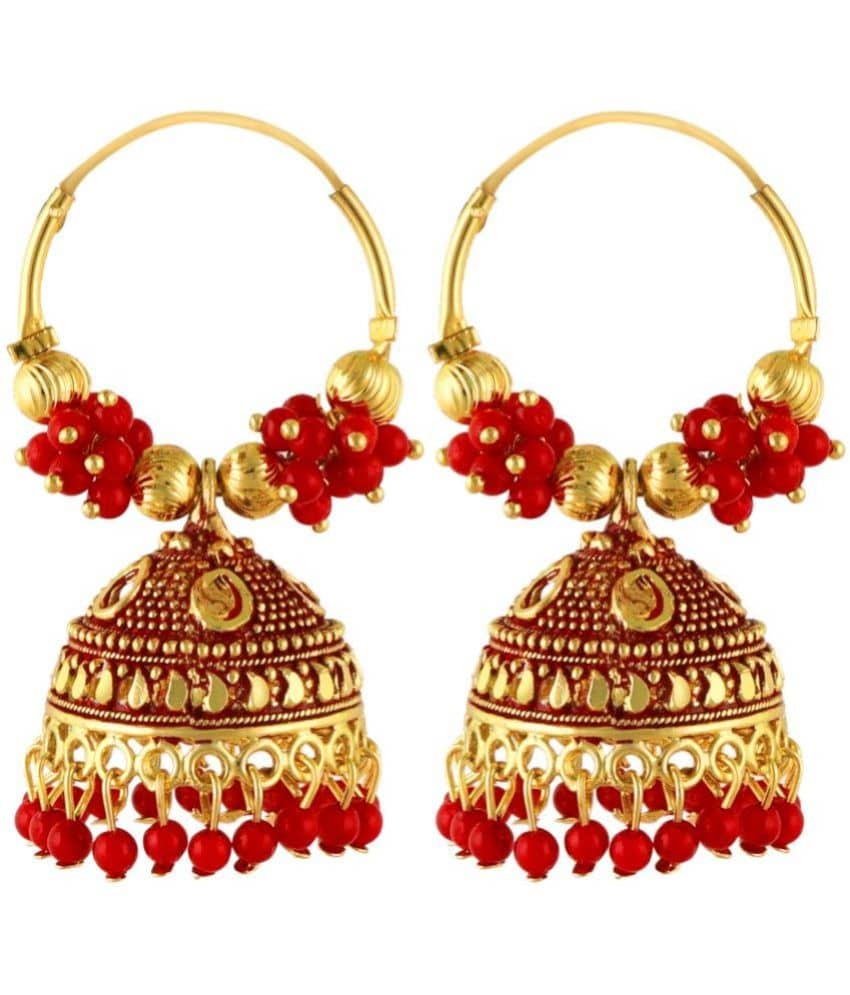 FASHION FRILL - Red Jhumki Earrings ( Pack of 1 ) - Earrings | Buy online on ZillyBuy
