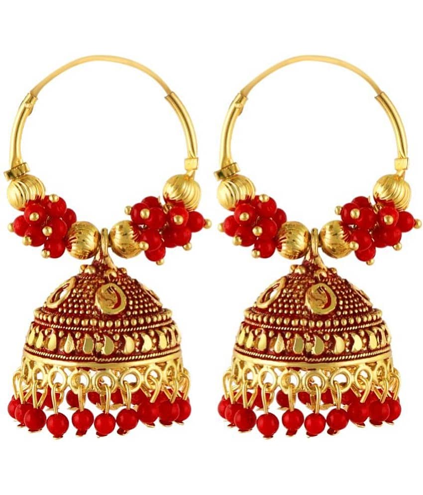 FASHION FRILL - Red Jhumki Earrings ( Pack of 1 ) - Earrings | Buy online on ZillyBuy