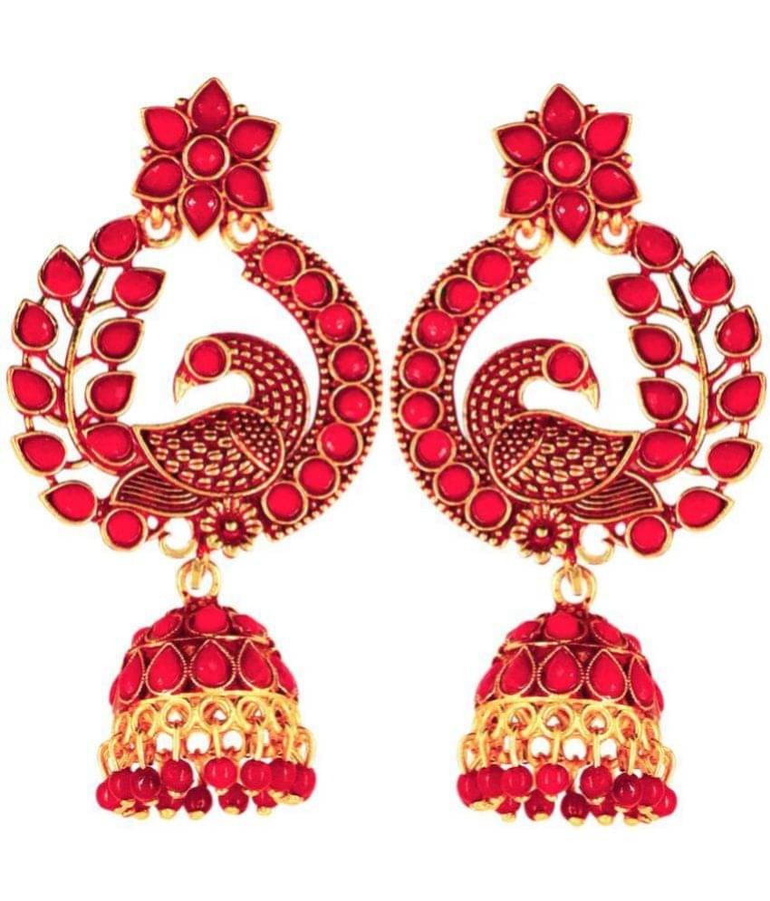     			FASHION FRILL - Red Jhumki Earrings ( Pack of 1 )