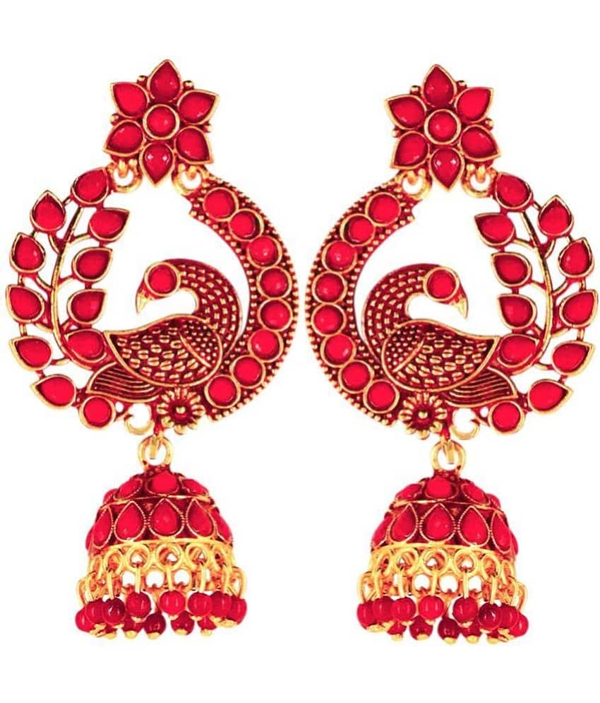 FASHION FRILL - Red Jhumki Earrings ( Pack of 1 ) - Earrings | Buy online on ZillyBuy