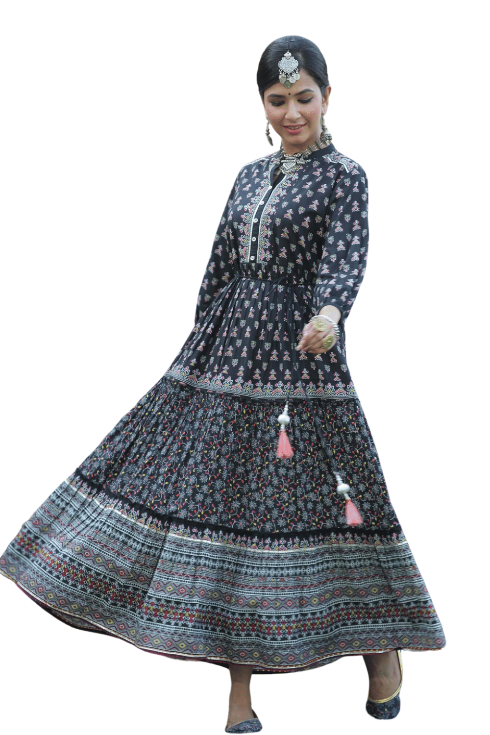 Juniper Women Cotton Blend Printed Fit & Flare Dress ( Indigo )