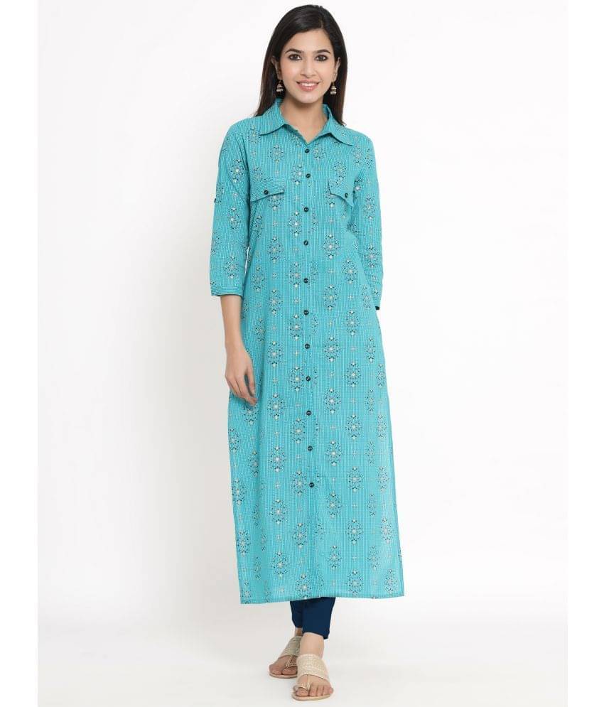 Kbz - Turquoise Rayon Women's Shirt Style Kurti ( Pack of 1 ) Kbz - Turquoise Rayon Women's Shirt Style Kurti ( Pack of 1 )
