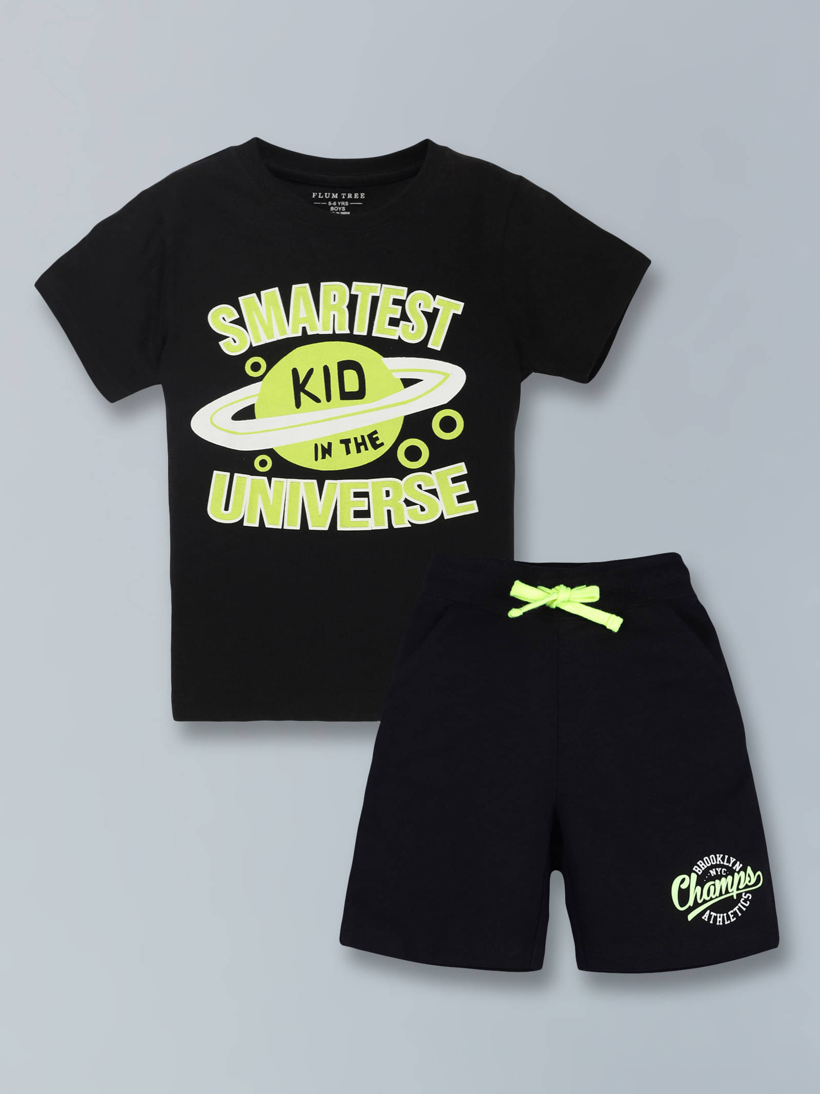     			PLUM TREE Pack of 1 Boys Cotton T-Shirt & Shorts Set ( Black )