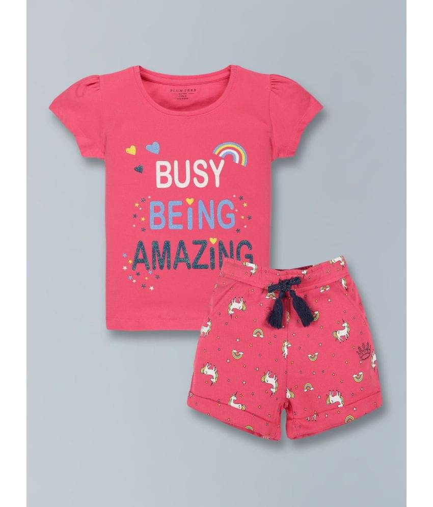     			PLUM TREE Pack of 1 Girls Cotton Blend Top With Shorts ( Pink )