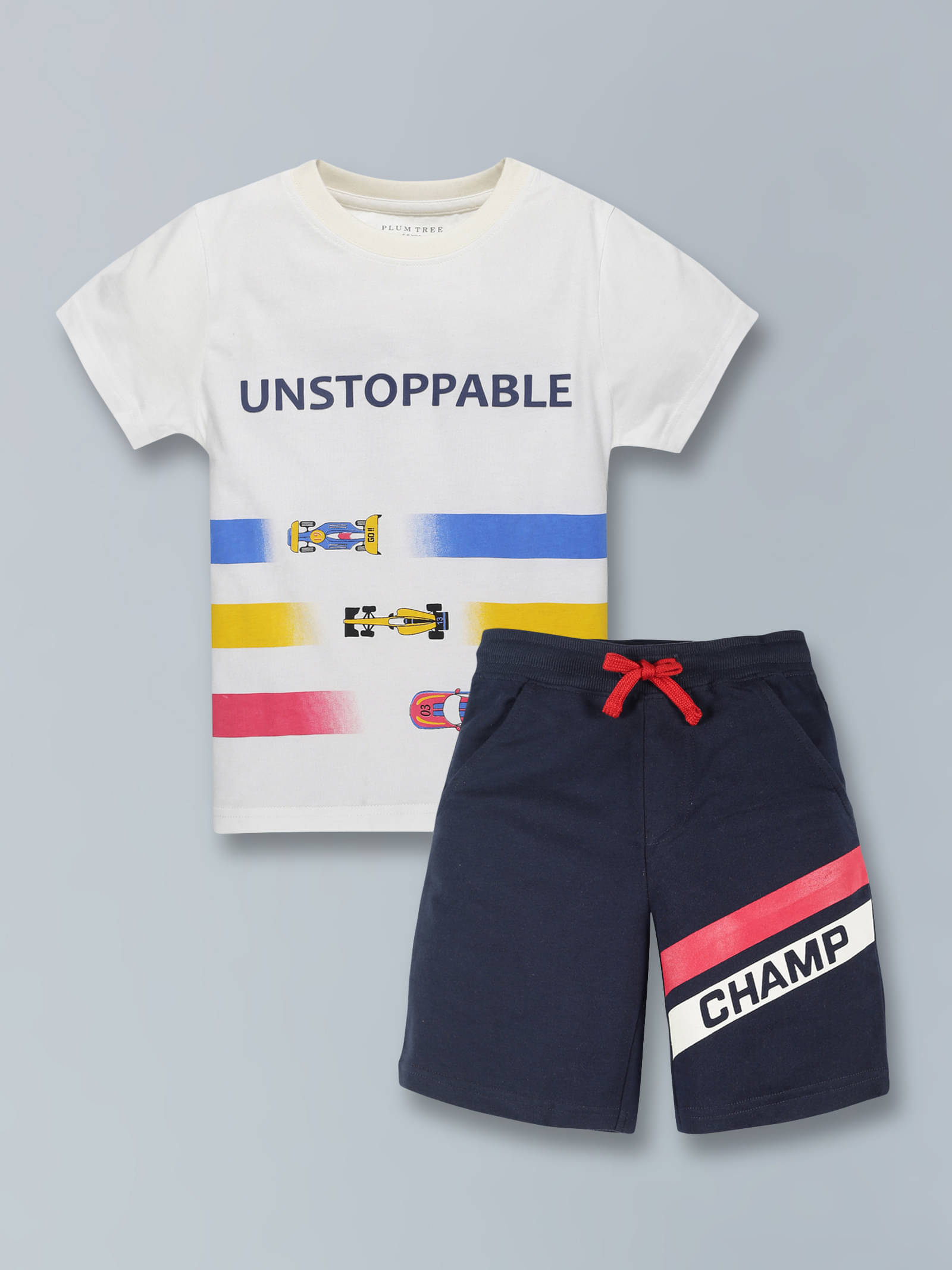     			PLUM TREE Pack of 1 Boys Cotton T-Shirt & Shorts Set ( White )