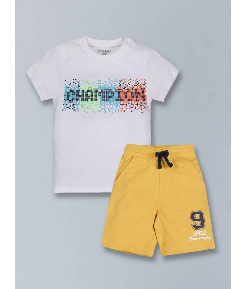     			PLUM TREE Pack of 1 Boys Cotton T-Shirt & Shorts Set ( White )