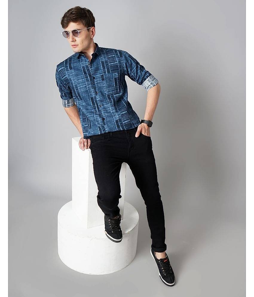 Paul Street - Navy Blue 100% Cotton Slim Fit Men's Casual Shirt ( Pack of 1 )