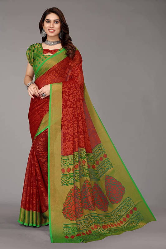 Sanwariya Silks Brasso Printed Saree With Unstitched Blouse Piece ( Red ) Sanwariya Silks Brasso Printed Saree With Unstitched Blouse Piece ( Red )