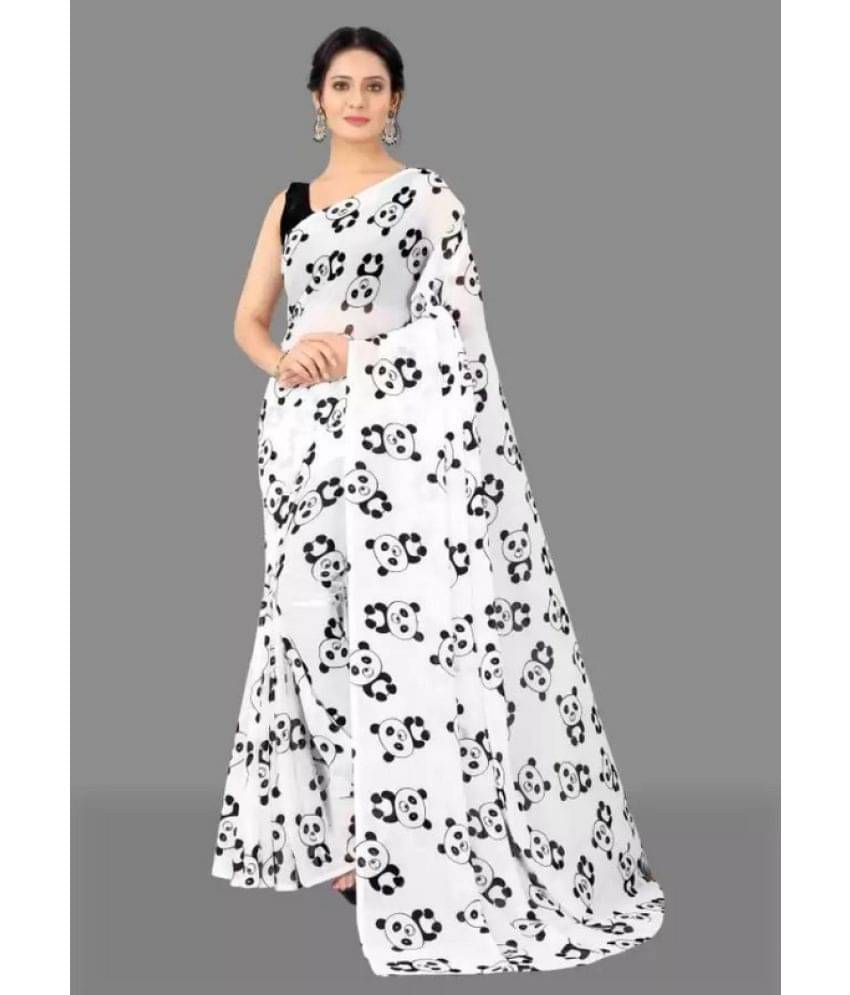 Sanwariya Silks Georgette Printed Saree With Unstitched Blouse Piece ( White ) Sanwariya Silks Georgette Printed Saree With Unstitched Blouse Piece ( White )