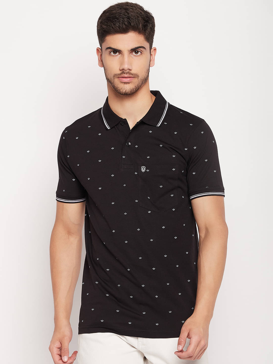 UNIBERRY Pack of 1 Cotton Blend Regular Fit Printed Half Sleeves Men's Polo T Shirt ( Black ) UNIBERRY Pack of 1 Cotton Blend Regular Fit Printed Half Sleeves Men's Polo T Shirt ( Black )