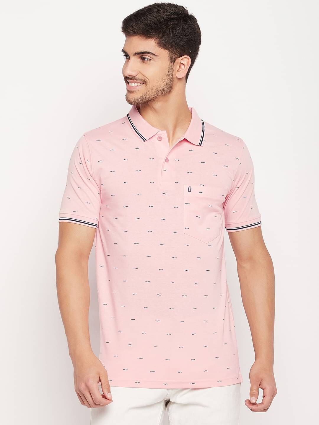 UNIBERRY Pack of 1 Cotton Blend Regular Fit Printed Half Sleeves Men's Polo T Shirt ( Pink ) UNIBERRY Pack of 1 Cotton Blend Regular Fit Printed Half Sleeves Men's Polo T Shirt ( Pink )