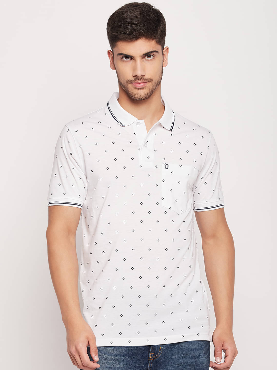    			UNIBERRY Pack of 1 Cotton Blend Regular Fit Printed Half Sleeves Men's Polo T Shirt ( White )