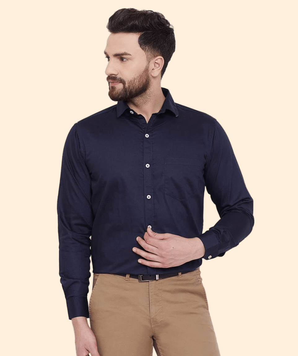 YUG ART - Navy Blue Cotton Regular Fit Men's Formal Shirt ( Pack of 1 )