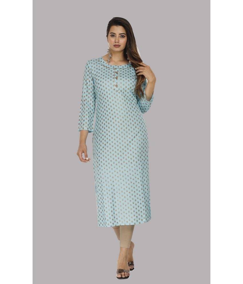 ravishree - Light Blue Rayon Women's Straight Kurti ( Pack of 1 ) ravishree - Light Blue Rayon Women's Straight Kurti ( Pack of 1 )