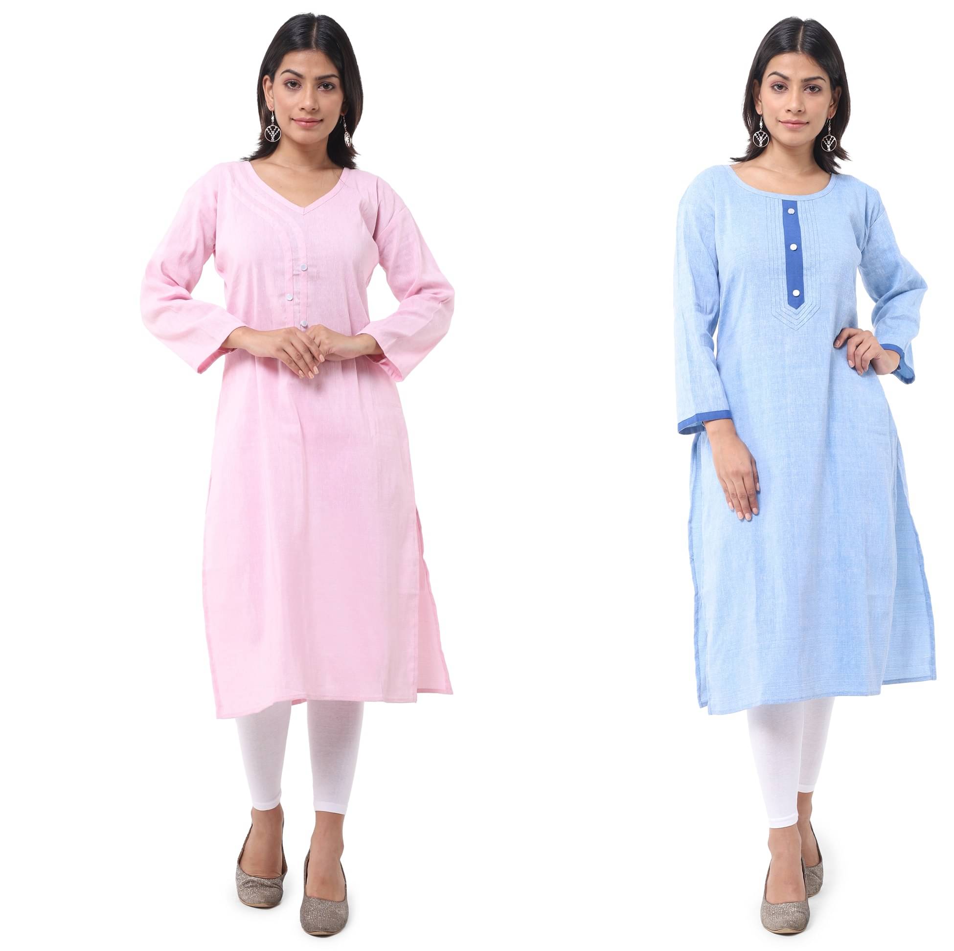     			DESHBANDHU DBK - Multicolor Cotton Women's Straight Kurti ( Pack of 2 )