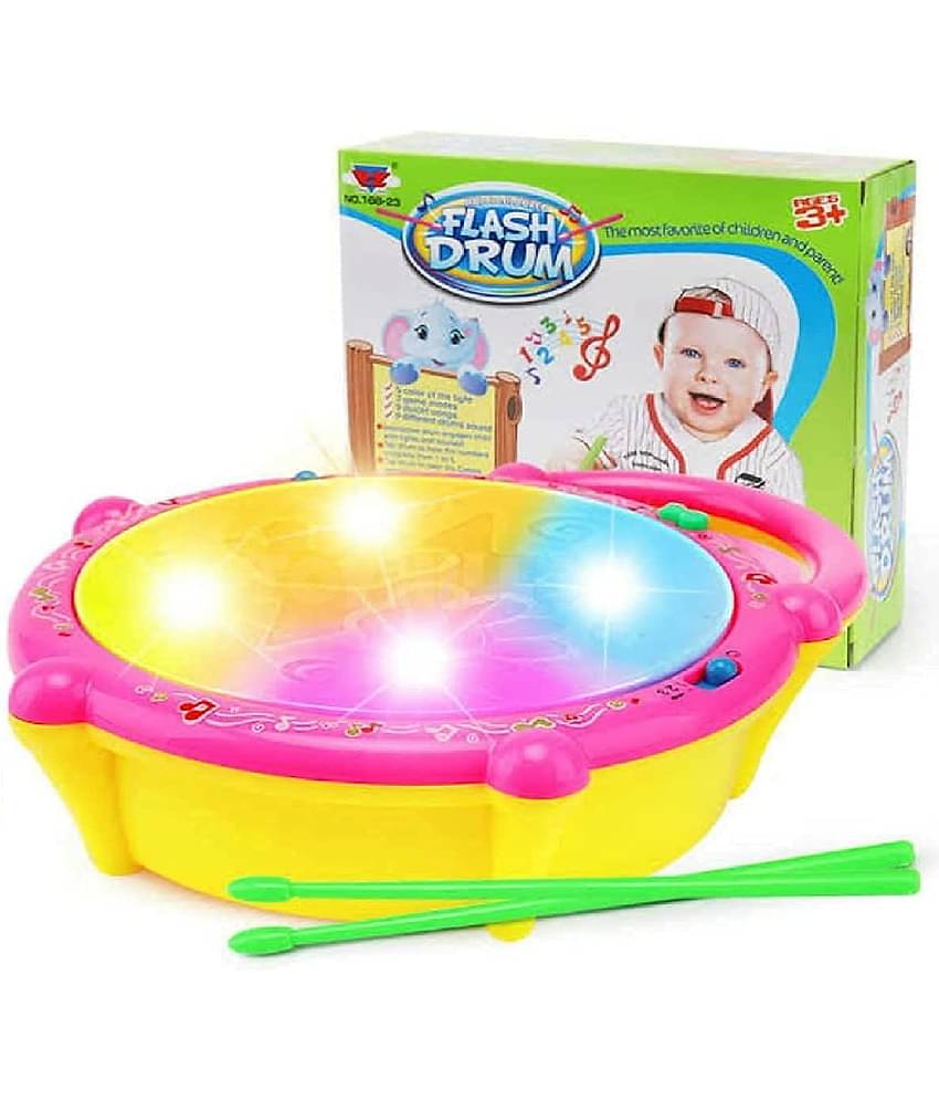 Kidsaholic Musical Flash Drum with Light and Sticks to Play for Kids (Free subscription of kids Educational worksheets)
