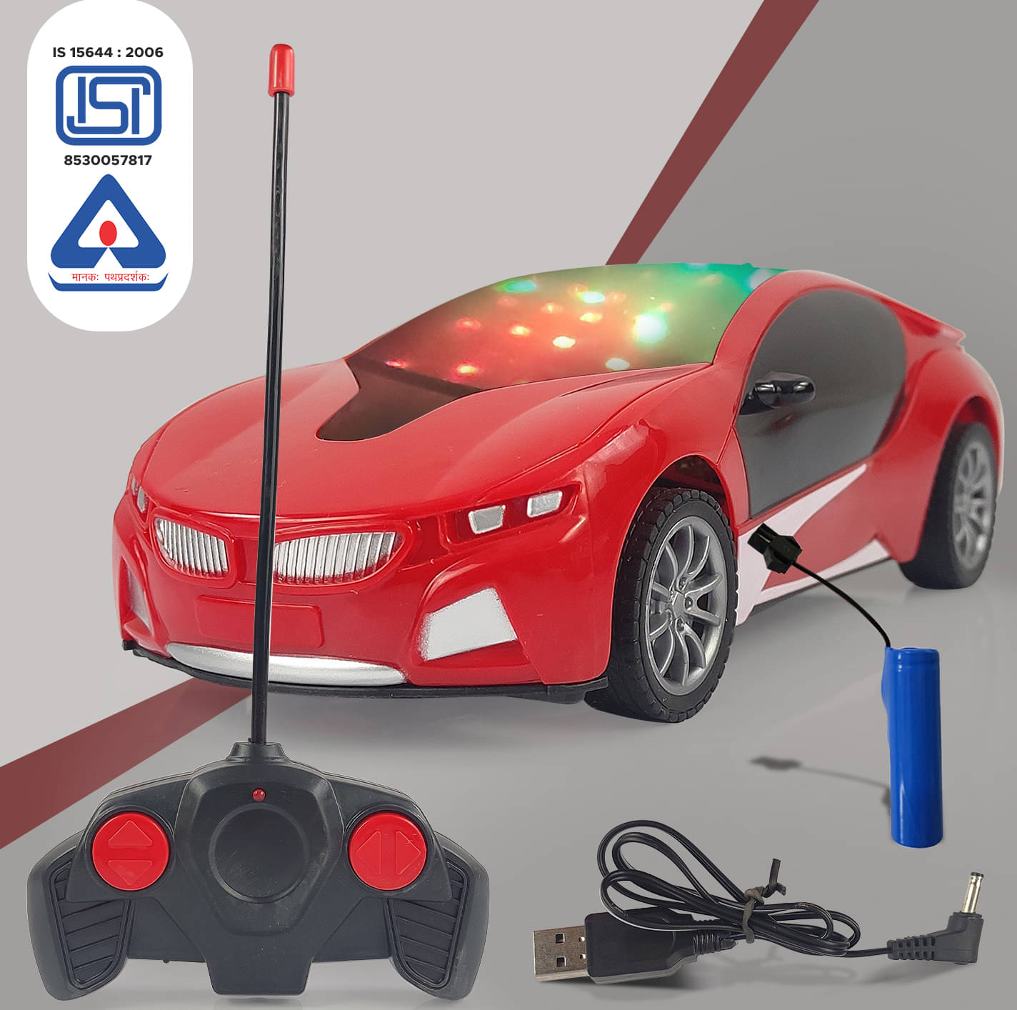     			NHR 3D lighting kids high speed rechargeable remote control Car for 3+ Years  (Red)