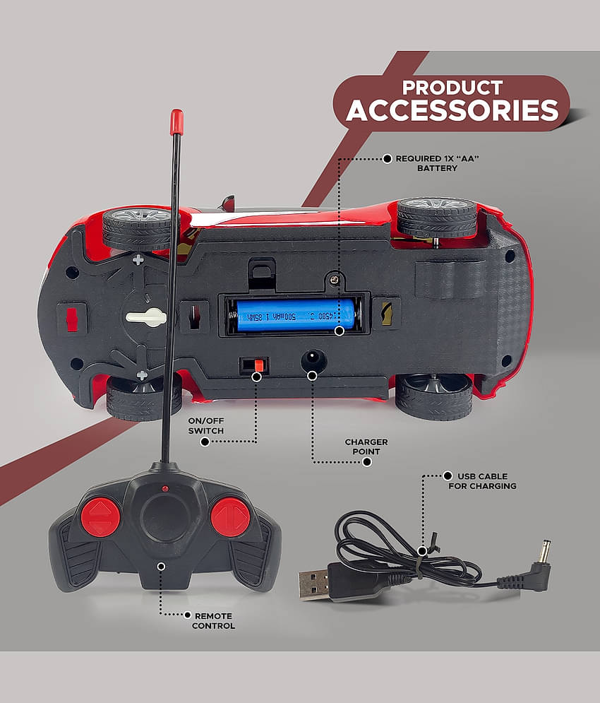 NHR 3D lighting kids high speed rechargeable remote control Car for 3+ Years (Red)