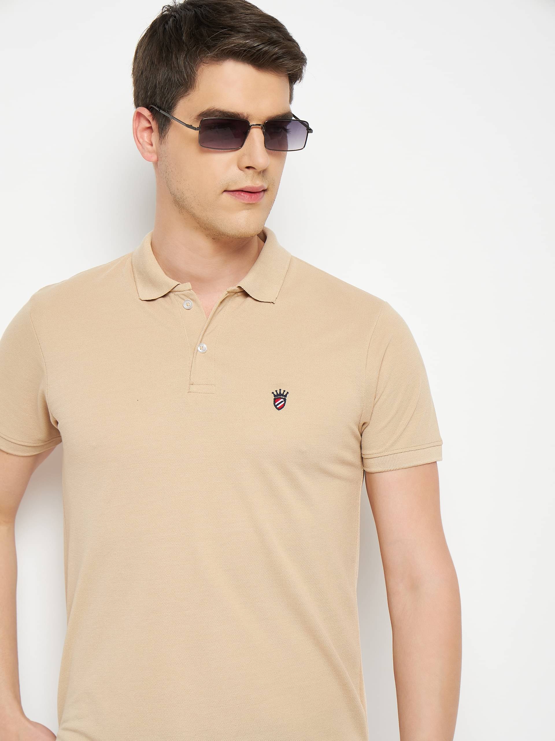     			RELANE Pack of 1 Cotton Blend Regular Fit Solid Half Sleeves Men's Polo T Shirt ( Beige )