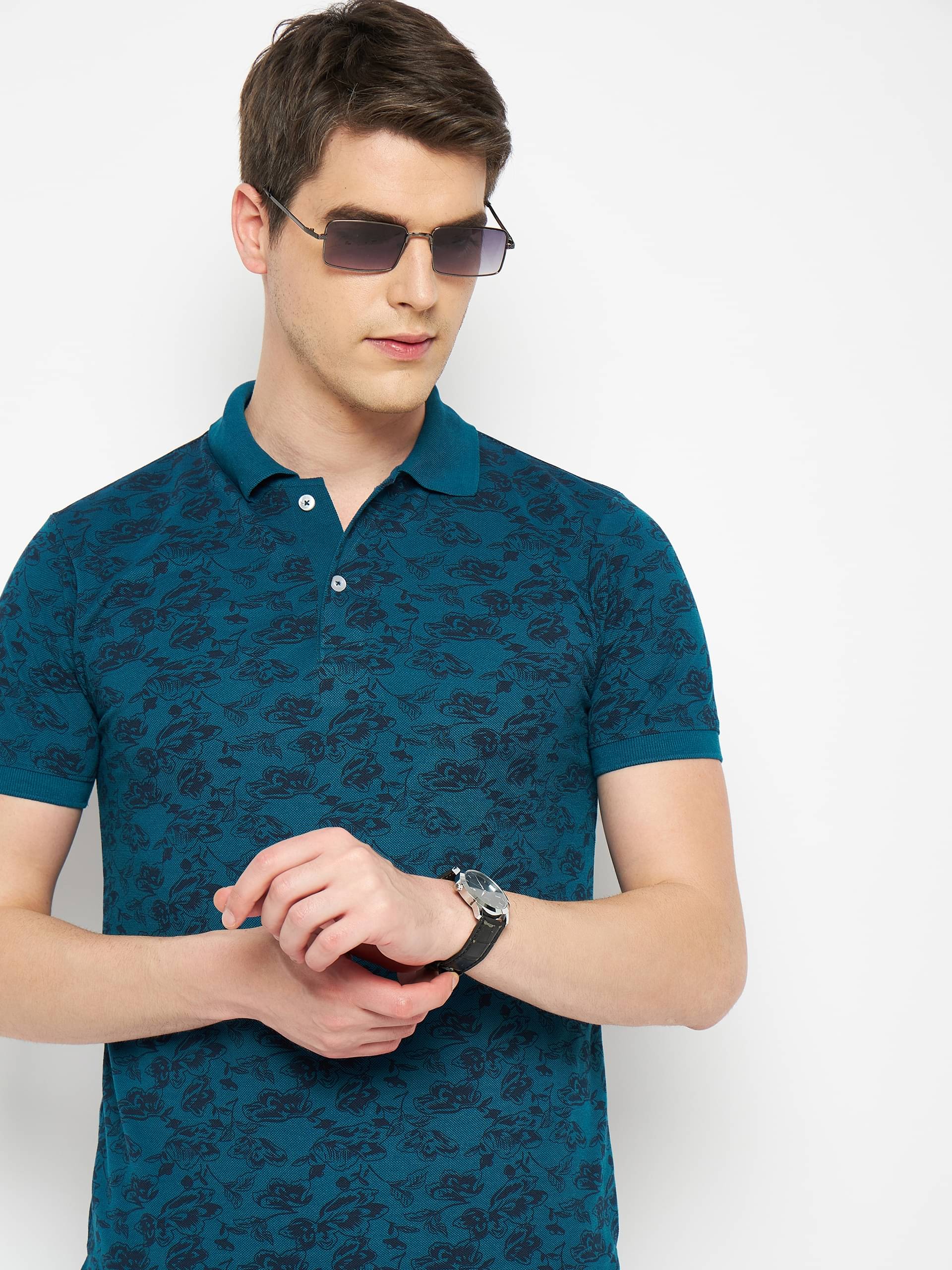 RELANE Pack of 1 Cotton Blend Regular Fit Printed Half Sleeves Men's Polo T Shirt ( Teal Blue ) RELANE Pack of 1 Cotton Blend Regular Fit Printed Half Sleeves Men's Polo T Shirt ( Teal Blue )