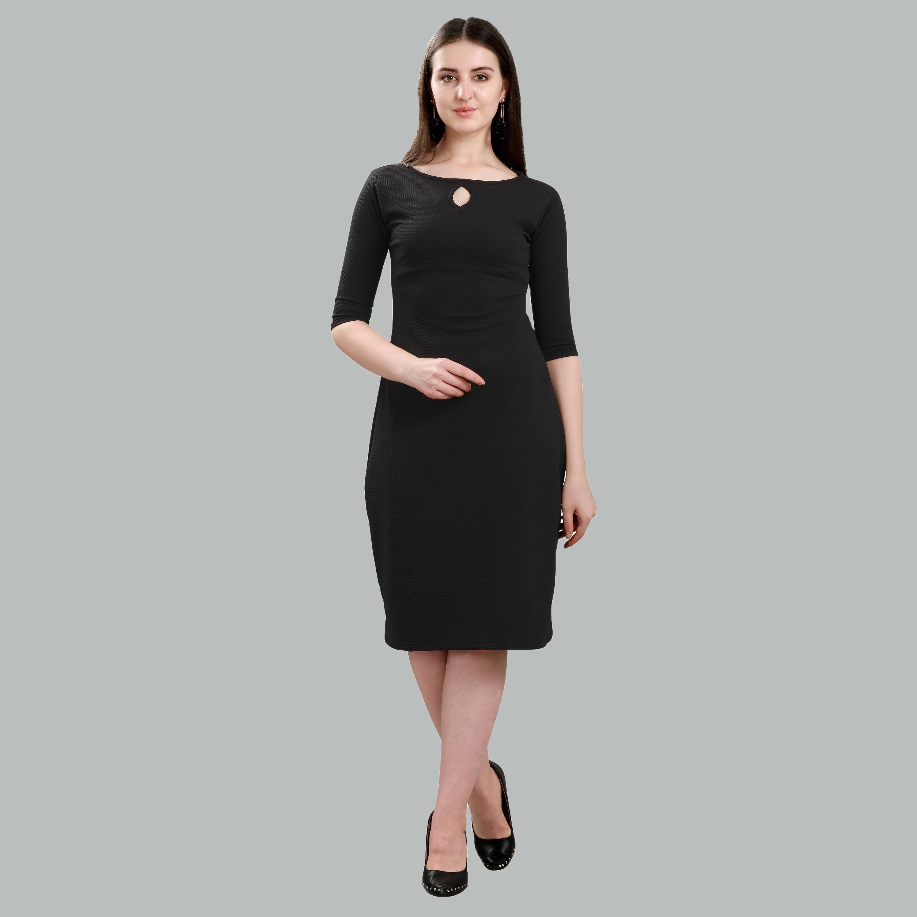 Sheetal associates Women Cotton Blend Solid Bodycon Dress ( Black )