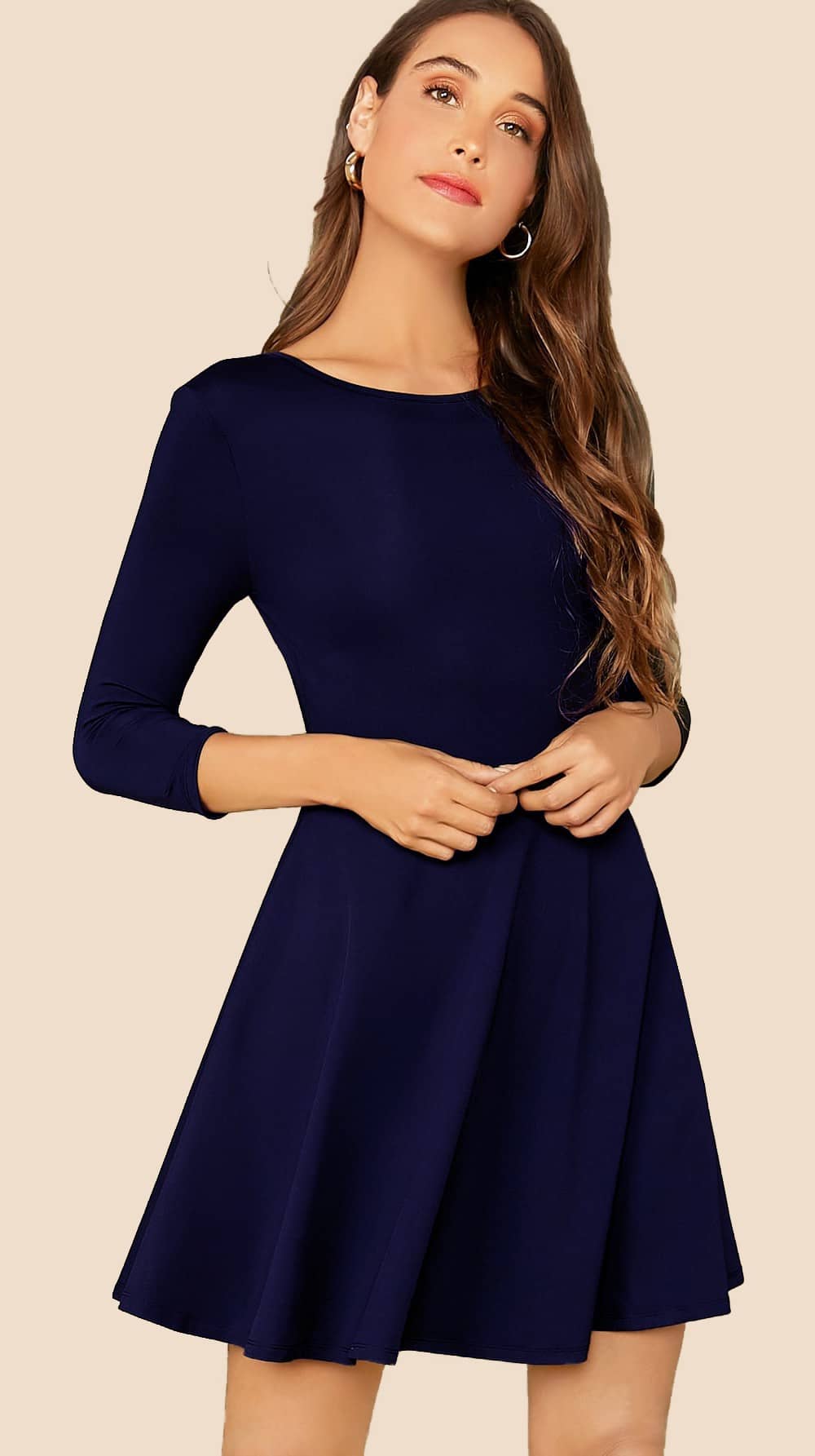 Sheetal associates Women Polyester Blend Solid Fit & Flare Dress ( Blue )
