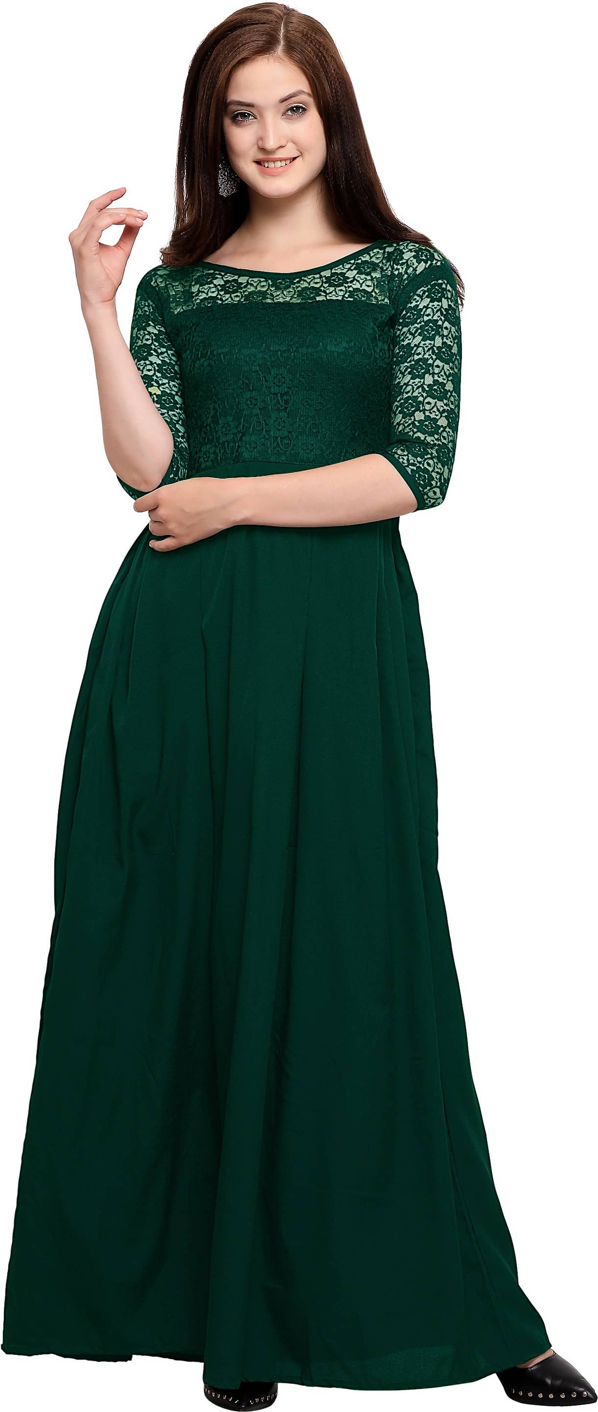 Sheetal associates Women Crepe Solid Fit & Flare Dress ( Green )