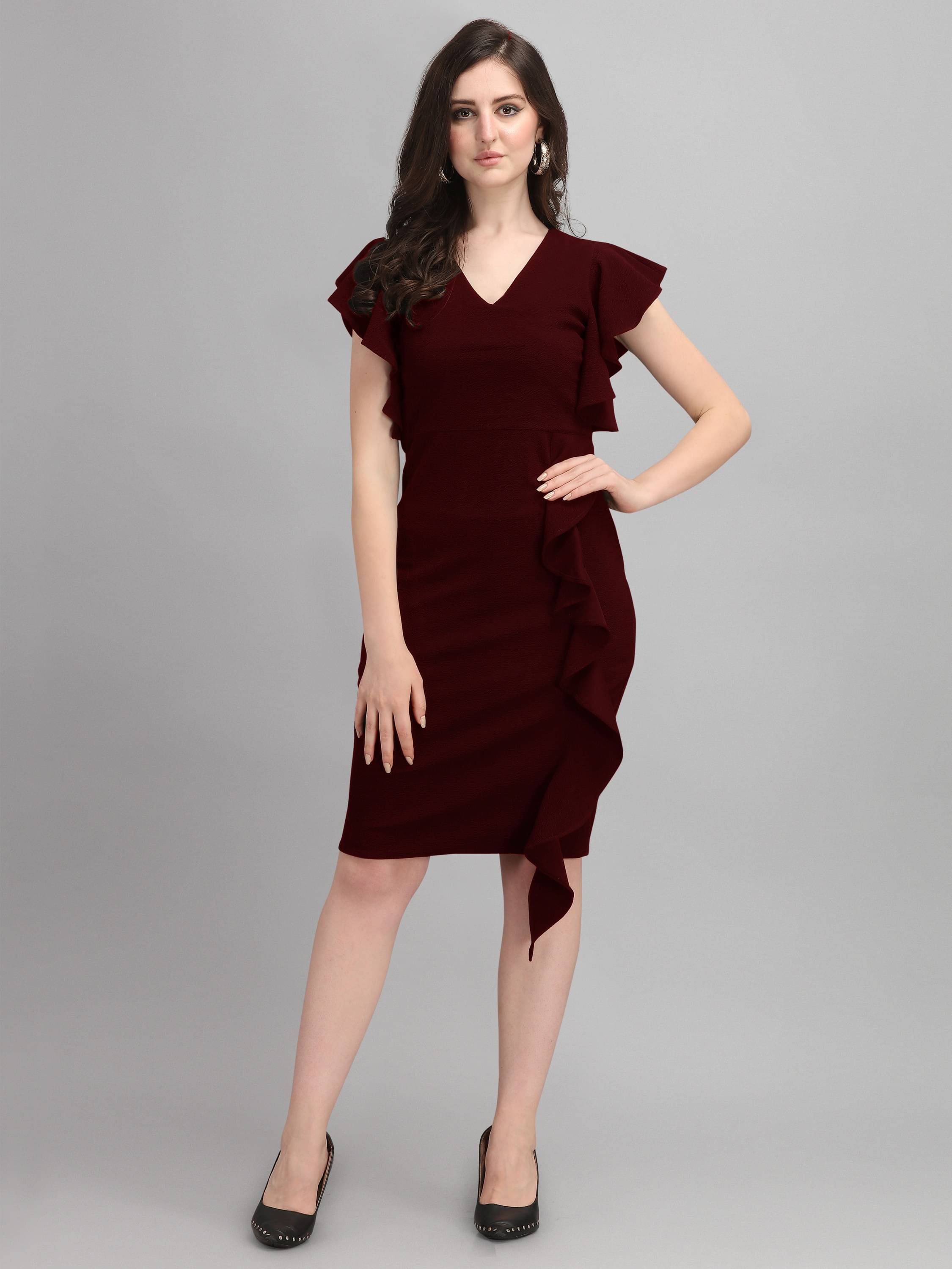 Sheetal associates - Maroon Polyester Blend Women's Bodycon Dress ( Pack of 1 )     			Sheetal associates - Maroon Polyester Blend Women's Bodycon Dress ( Pack of 1 )