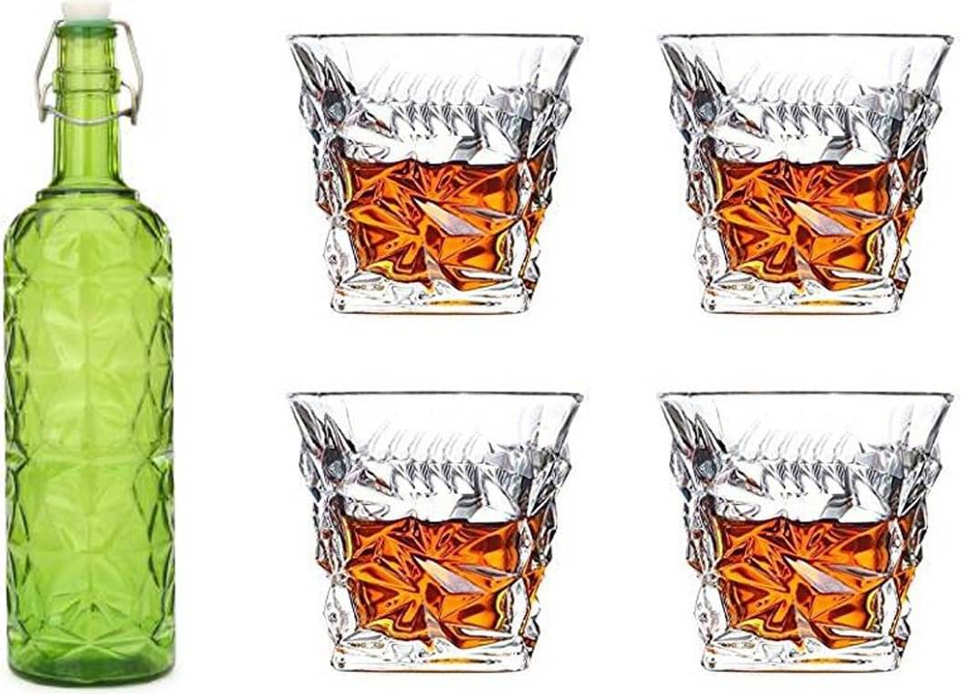     			Somil - Glass & Bottle Drinks Serving Lemon Set Green Water Bottle 1000 mL ( Set of 1 )