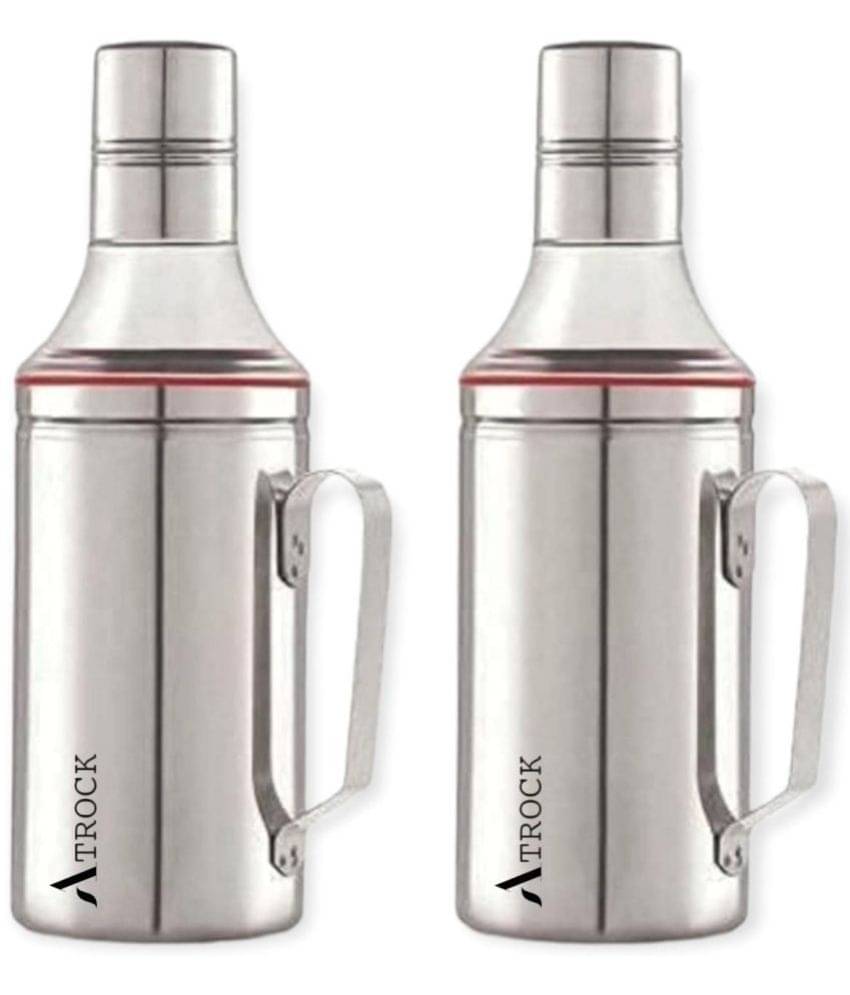 ATROCK - Oil Dispenser 1litre Steel Silver Oil Container ( Set of 2 ) ATROCK - Oil Dispenser 1litre Steel Silver Oil Container ( Set of 2 )
